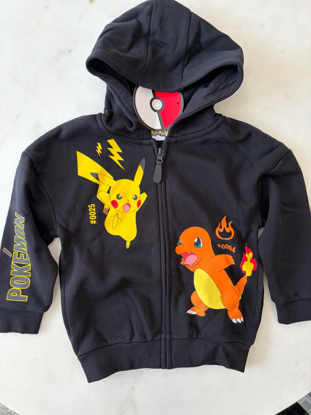 Pokemon Black Kids Hoodie with Yellow Pikachu & Orange Charmander